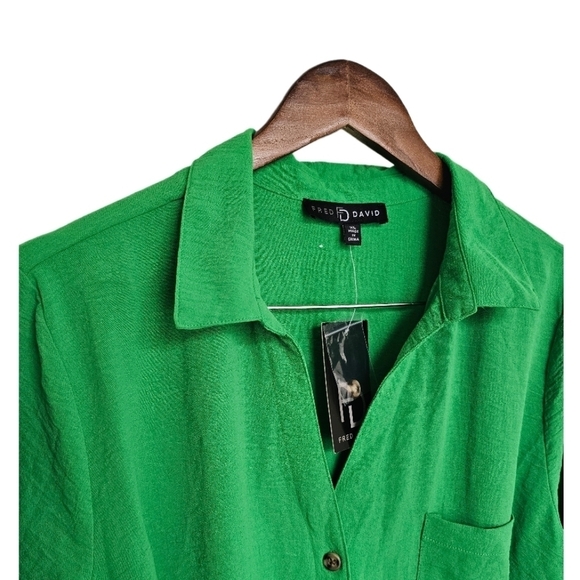 Green button front long sleeve belted dress size XL - Picture 3 of 9